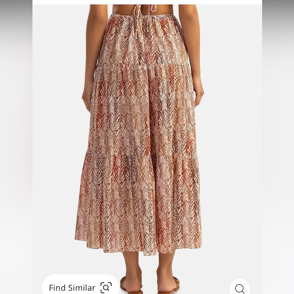 SHOSHANNA $495 Safari Stripe Tiered Cotton Midi-Skirt In Amber Multi - Picture 6 of 12